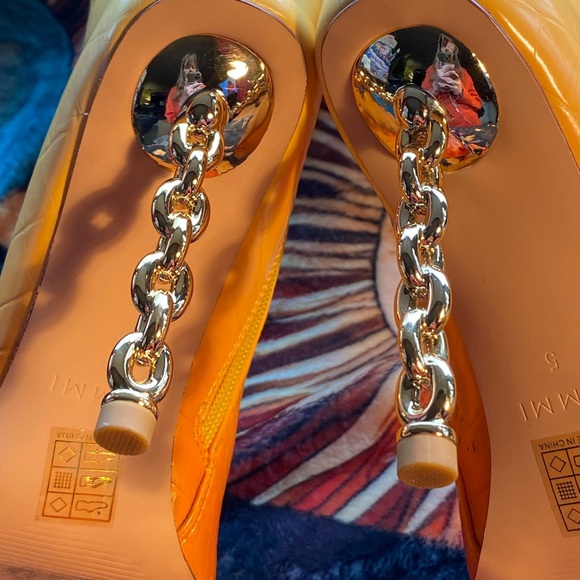 SIMMI London Sexy orange ombre snakeskin boots,gold chain link stiletto heel, 7 - Picture 9 of 16